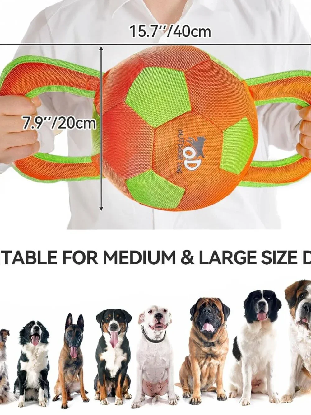 ALL FOR PAWS Ballistic Handle Ball Dog Toy w Squeaker - 16